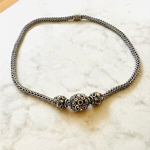 John Hardy Silver 18k Gold Jaisalmer Three Ball 16inch necklace